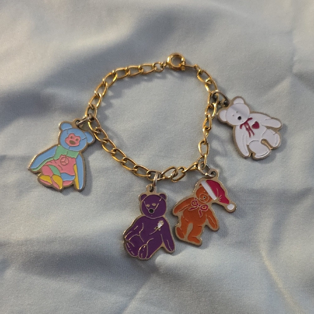 Charming Gold Teddy Bear Charm Bracelet for Kids
